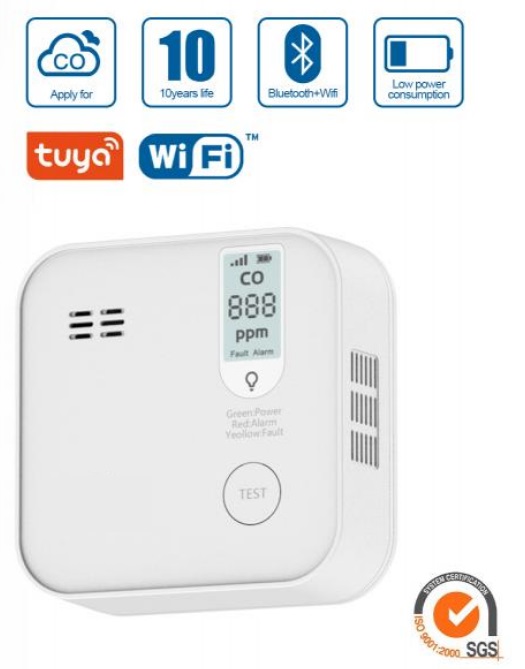 Wifi detektor Oxidu uhelnatého (CO) TUYA Smart CO-211 s certifikací EN50291-1.