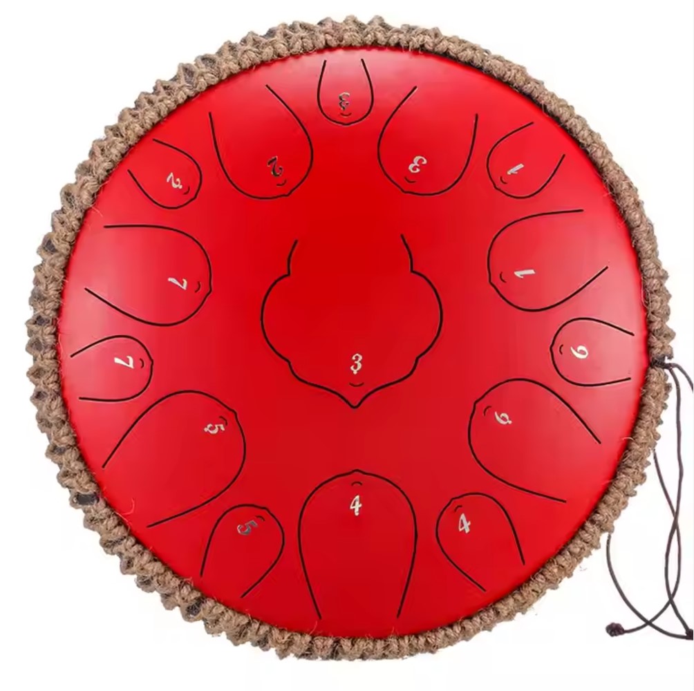 Tongue drum -  12,5' (32cm), 13 tónů, C-dur - červený,  s příslušenstvím