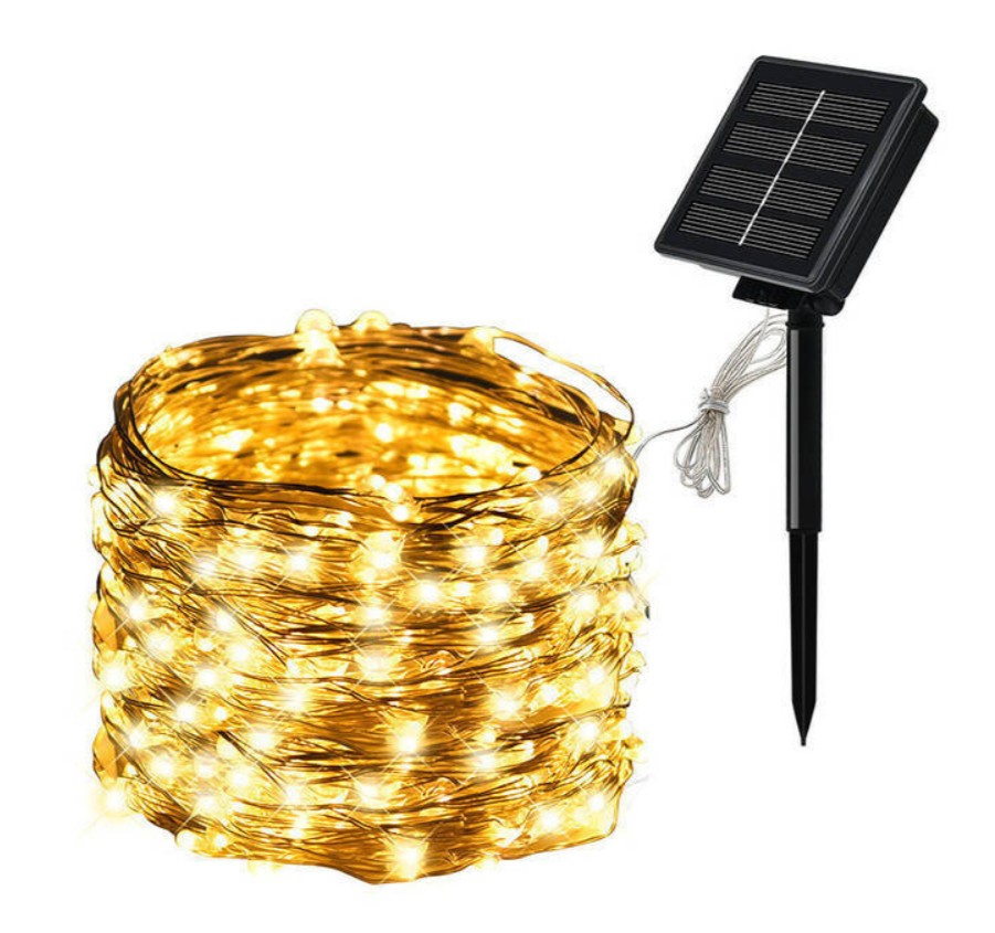 100 LED žárovek se solárním panelem - teplá bílá