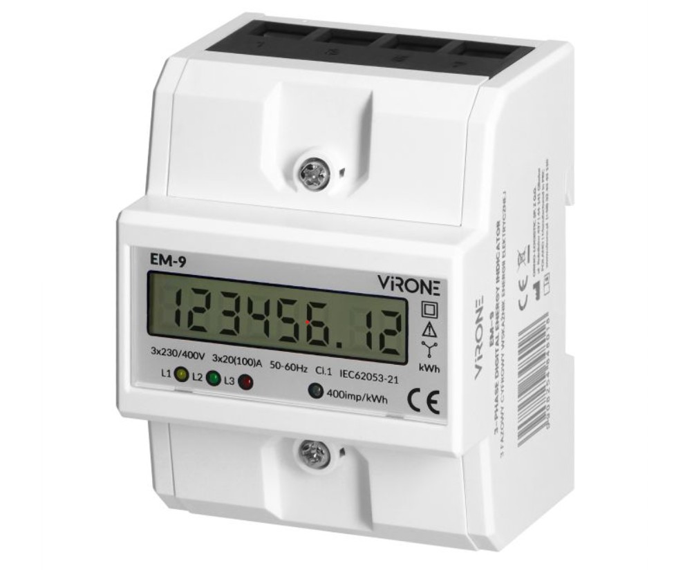 Třífázový digitální elektroměr 100A, LCD, S0 impuls, DIN lišta