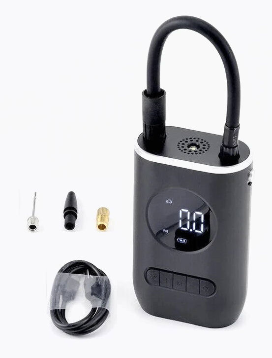 Přenosný aku bateriový kompresor s manometrem a LED svítilnou – 150 PSI / 10,3 bar...