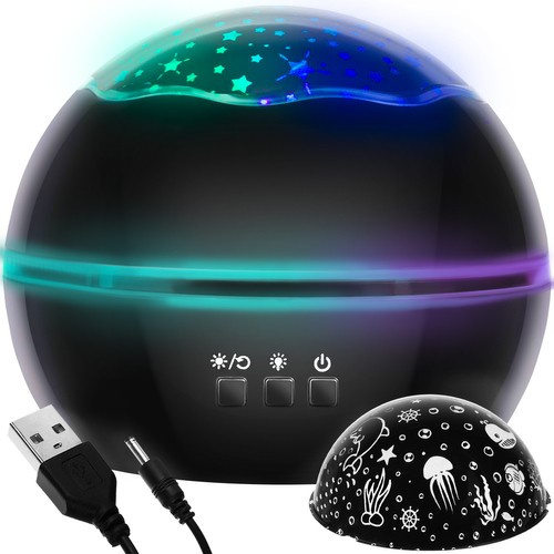 Noční lampa s hvězdnou oblohou / podvodní projektor, otočná kopule, 4 barvy.